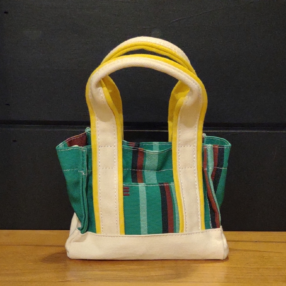 Urban Outfitters Small 2‎ Handle Striped Green and Yellow Canvas Tote Bag